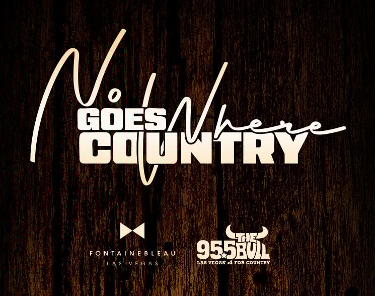 Text over a wooden texture: Nowhere Goes Country Fontainebleau Las Vegas 95.5 The Bull
