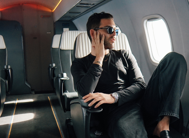 Person sitting in airplane seat