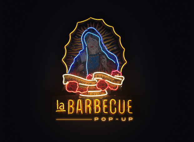 la Barbecue pop-up logo in neon