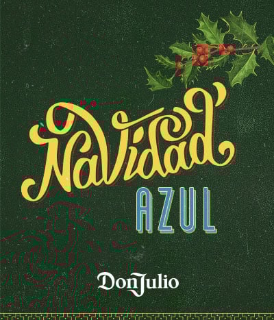 Text over a green background: Navidad Azul Don Julio