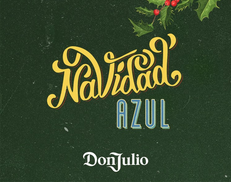 Text over a green background: Navidad Azul Don Julio