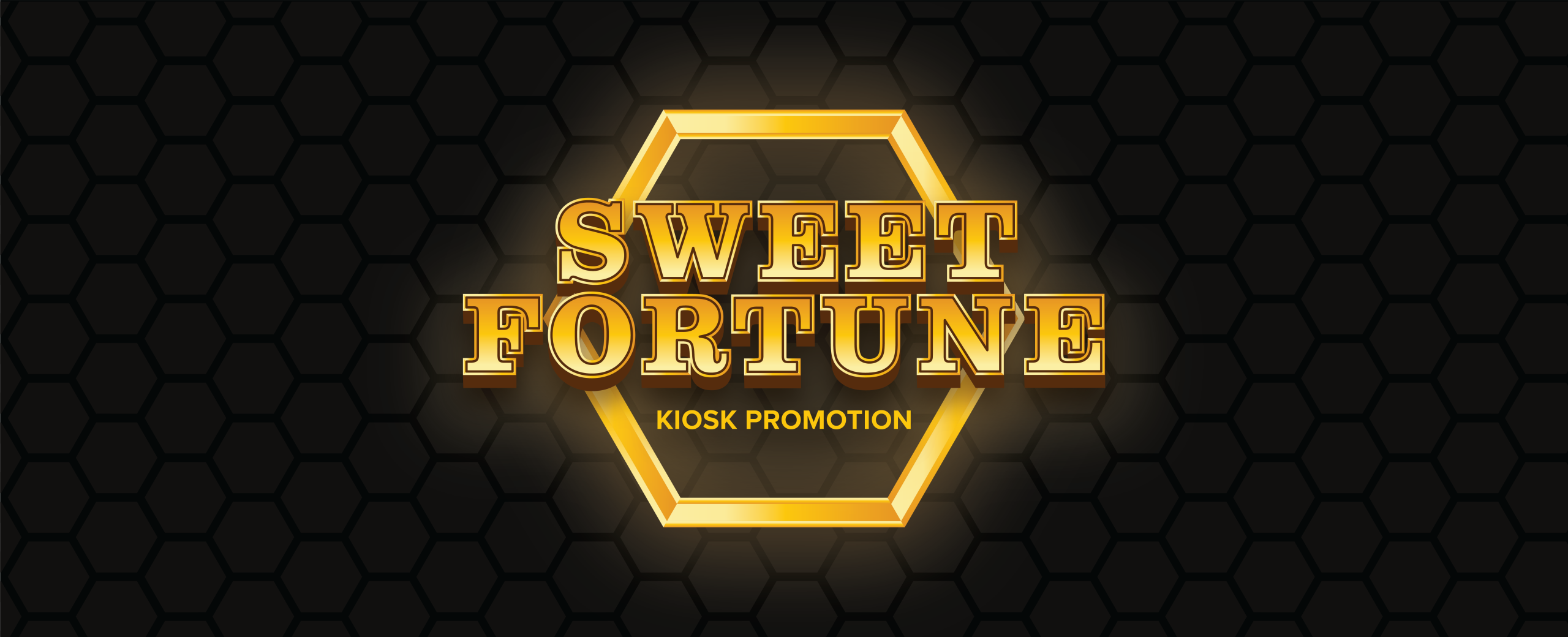 Text: Sweet Fortune kiosk promotion over a black background