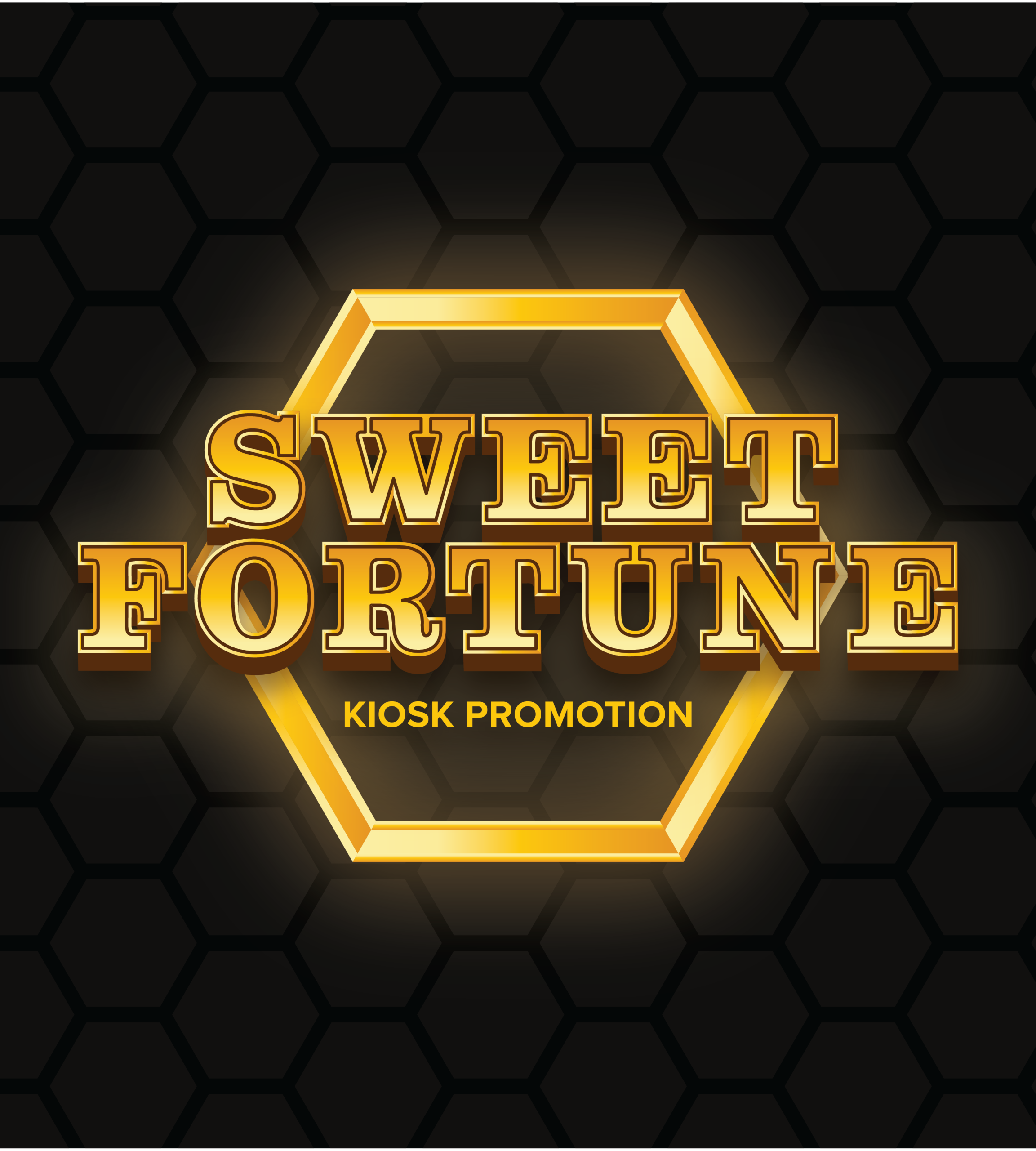 Text: Sweet Fortune kiosk promotion over a black background